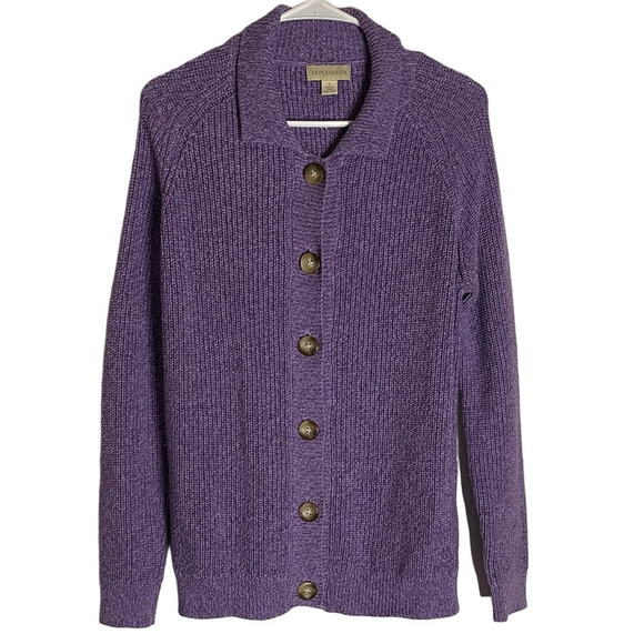 APPLESEED’S Ribbed Cardigan Button Down Collared, Women’s Small, Purple - Picture 1 of 6